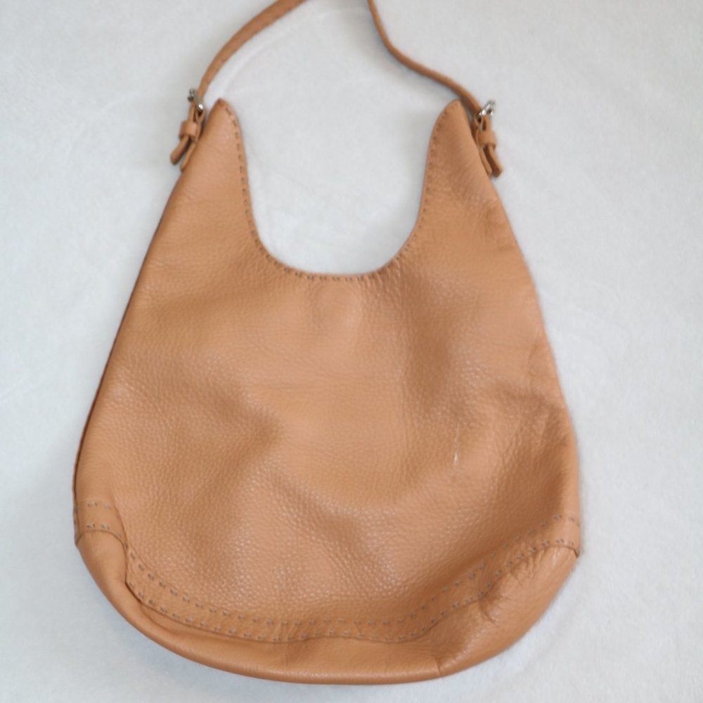 Fendi Selleria Orange/Cream Leather Slouch Bag with Silver Hardware- Vintage